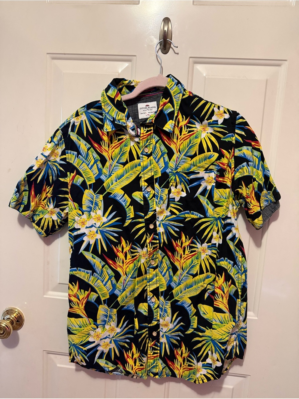 Men’s Tropical  Short-Sleeve Button-Up Shirt - Dirtch Plains size large